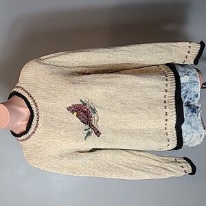 Vintage‎ Hand Embroidered Cardinal Winter Sweater Size Medium Holiday Cottage